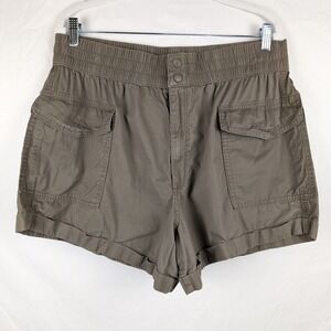 Abercrombie & Fitch Women Cargo Shorts Elastic Olive Brown L Casual Pockets Y2K